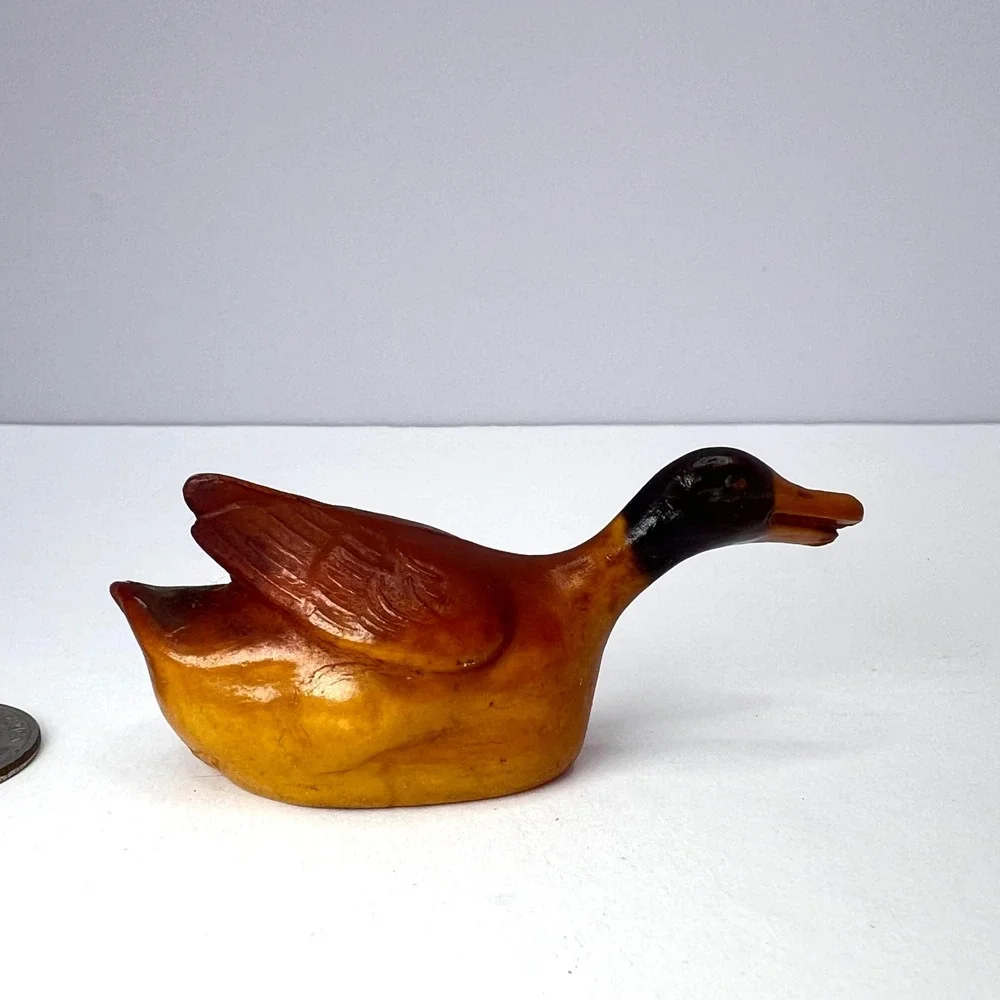 Antique Celluloid Miniature Duck Figurines 1930s Lot of 2 Toy Mallard Rattle‎